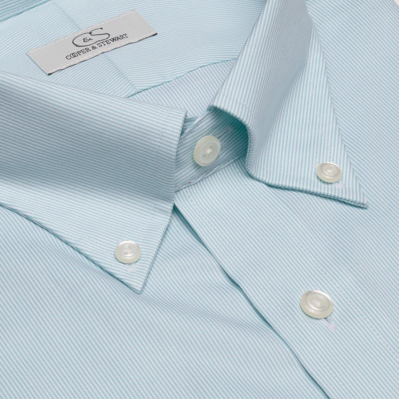 Cooper and Stewart Mint Fine Line Stripe Button Down Collar Dress Shirt