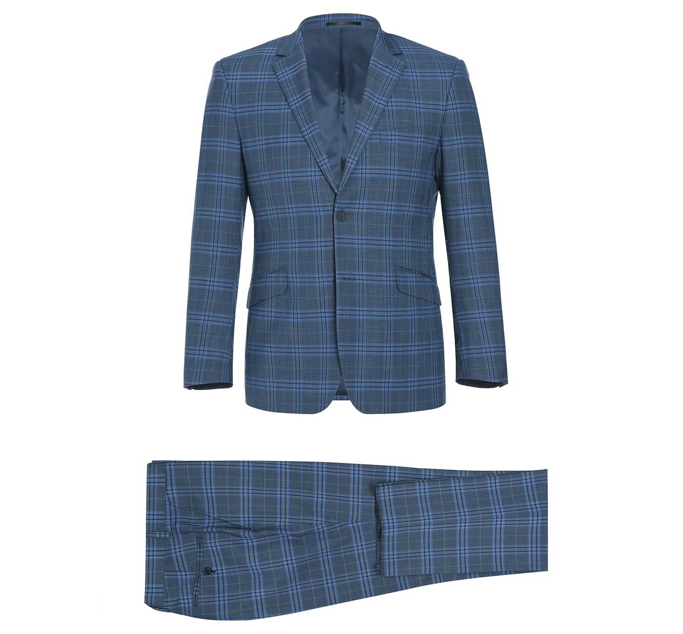 Renoir 293-4 Men's 2-Piece Slim Fit Notch Lapel Stretch Windowpane Suit