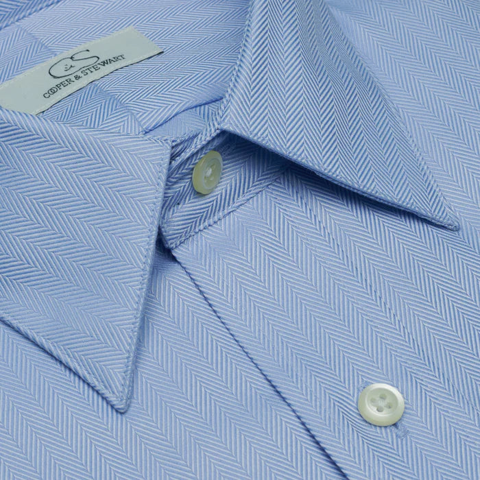 Cooper and Stewart 100% Cotton Non-Iron Blue Herringbone Shirt