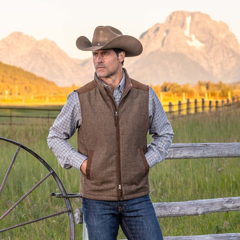 Madison Creek Tan/Brown Overland Wool Blend Vest on clearance