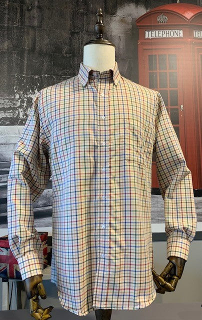 Claassen Luxury Button Down Tan Multi-Colored Sport Shirt