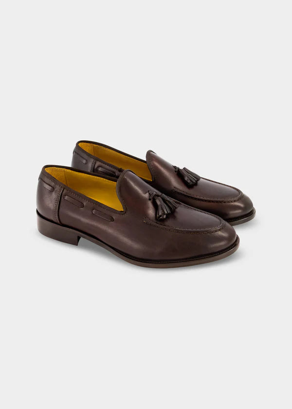Atica Italian Brown Tassel Loafer Shoe on clearance