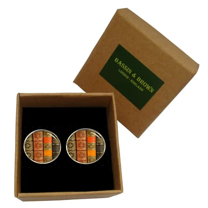Bassin and Brown Books Cufflinks - Brown/Wine/Khaki
