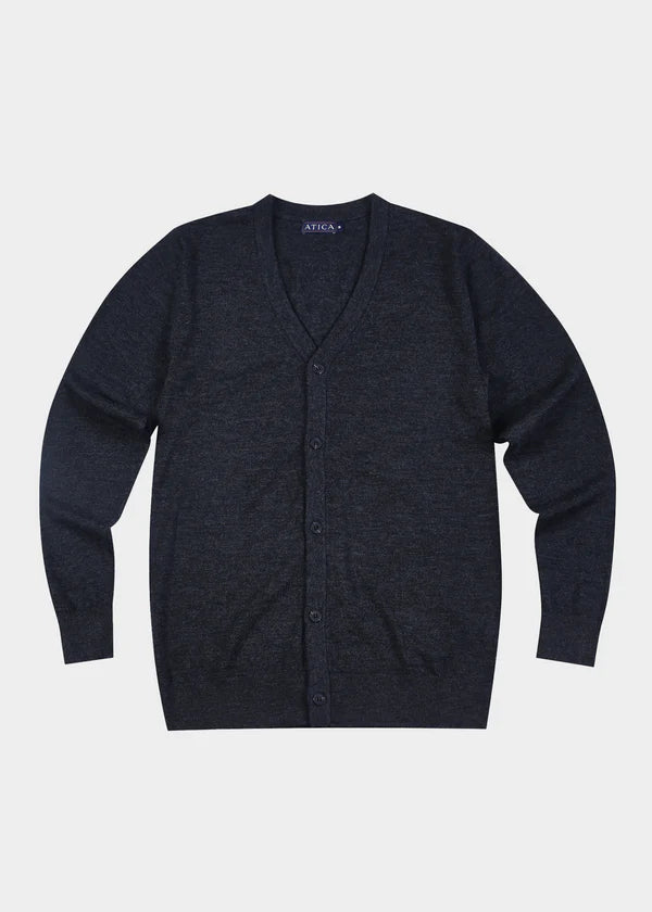 Atica Long Sleeve Button Up 100% Wool Grey Cardigan Sweater on clearance