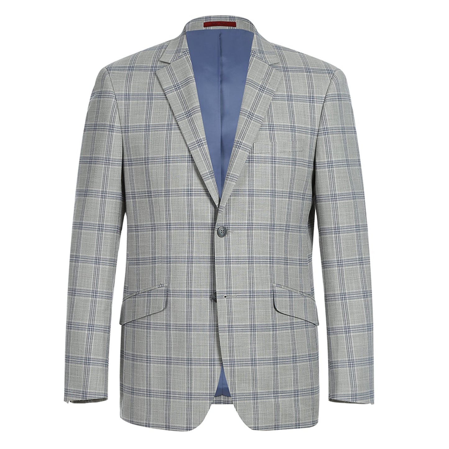 Renoir 293-15 Men's Slim Fit Notch Lapel Light Gray Windowpane Suit
