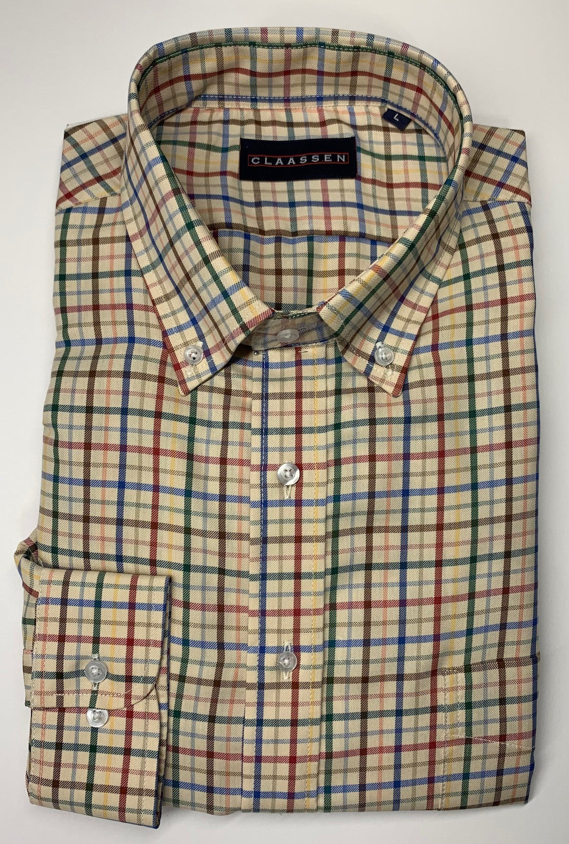 Claassen Luxury Button Down Tan Multi-Colored Sport Shirt