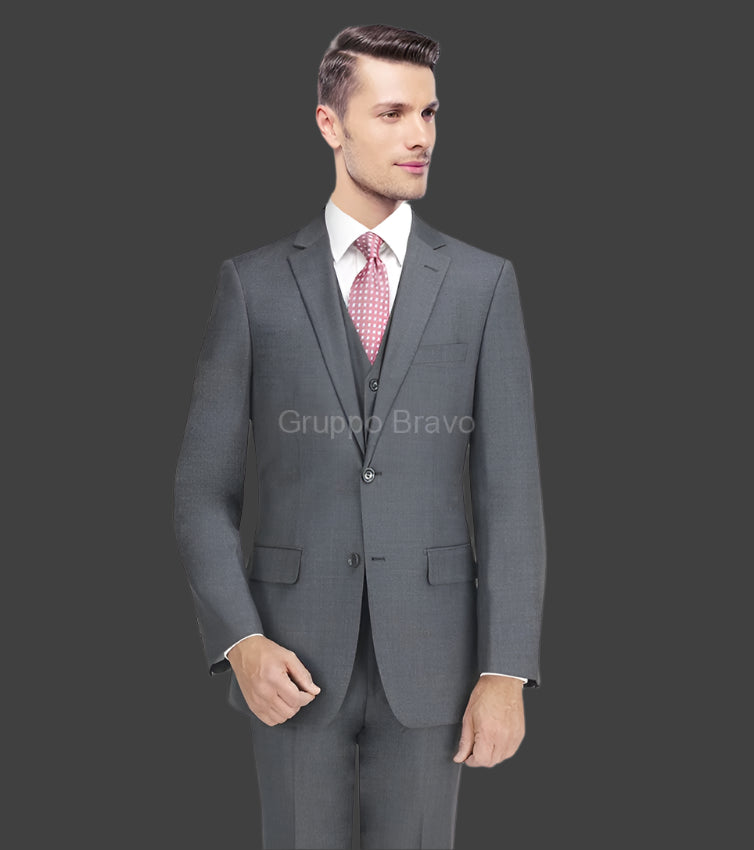 Mantoni Medium Grey 100% Wool Portly Suit
