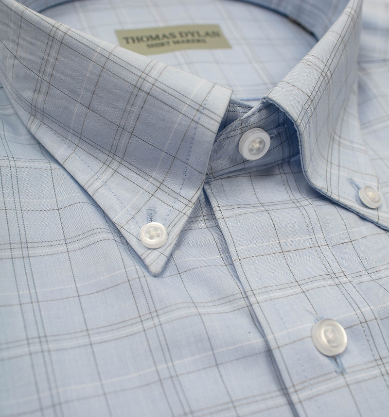 Thomas Dylan Light Blue Ground Plaid with White Button Down Dress Shirt