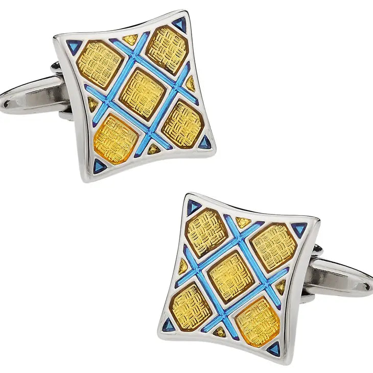 Yellow & Blue Plaid Cufflinks