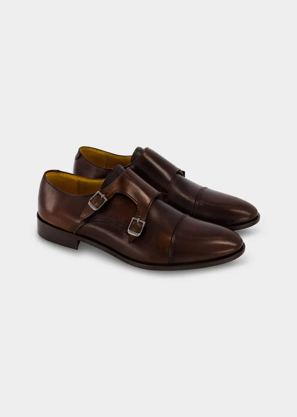 Atica Italian Brown Double Monk Strap Shoes on clearance