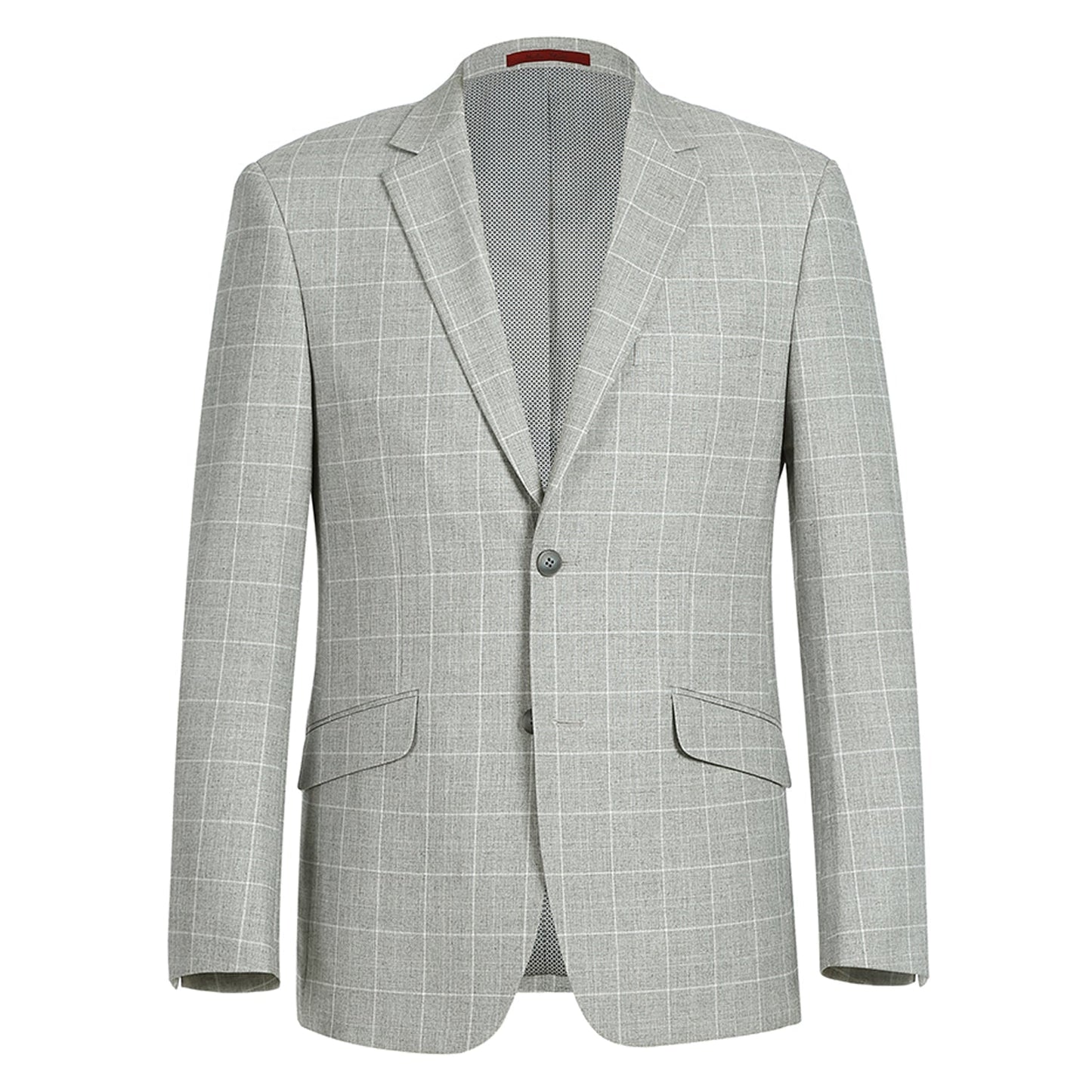 Renoir 294-10 Men's Slim Fit Notch Lapels Light Gray Check Blazer