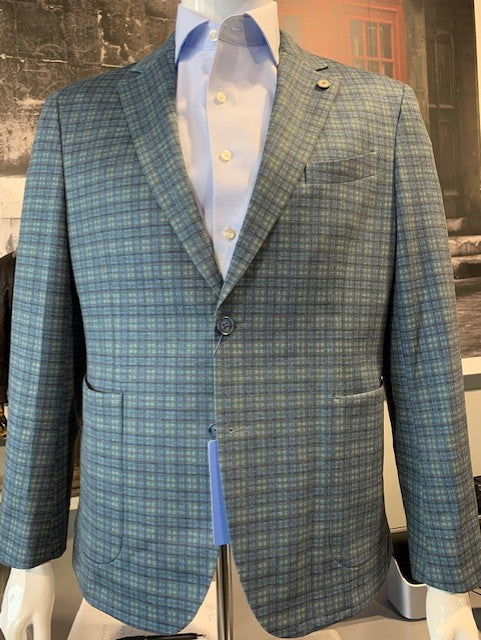 Pellagio Green with Navy and Blue Plaid Slim Fit Sport Coat PS24-12