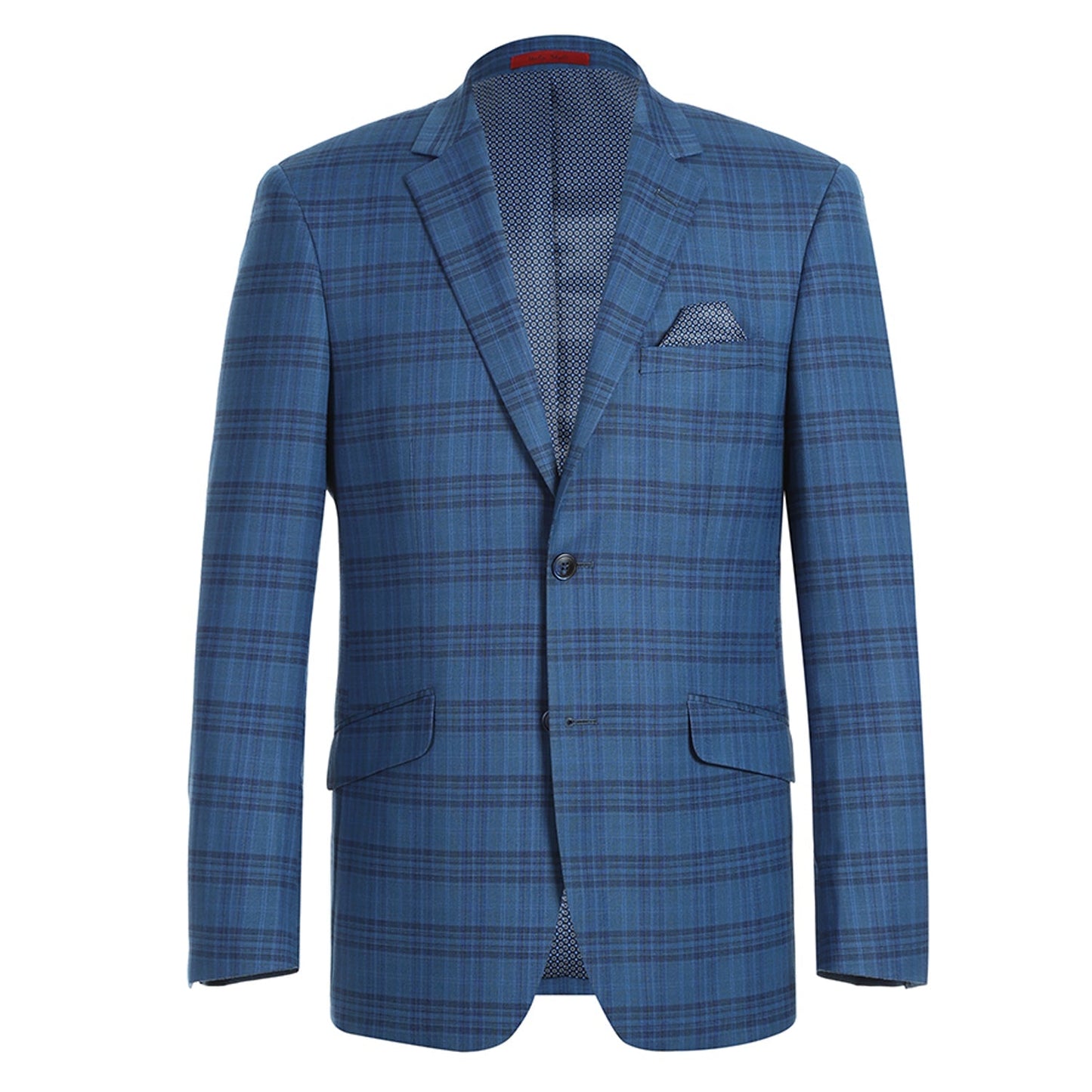 Renoir 294-9 Men's Slim Fit Notch Lapels Blue Check Blazer