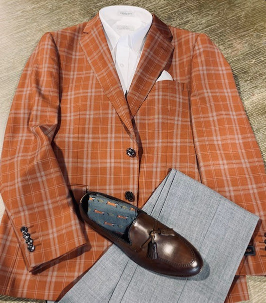 Burnt Orange and Grey Plaid Sport Coat on sale