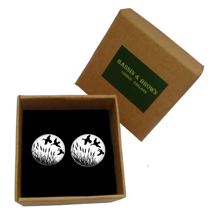 Bassin and Brown Flying Ducks Cufflinks - White/Black