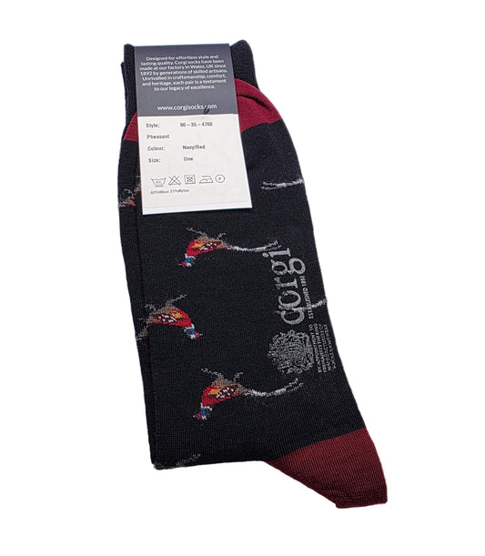 Corgi Premium Socks Navy and Red Pheasant Socks