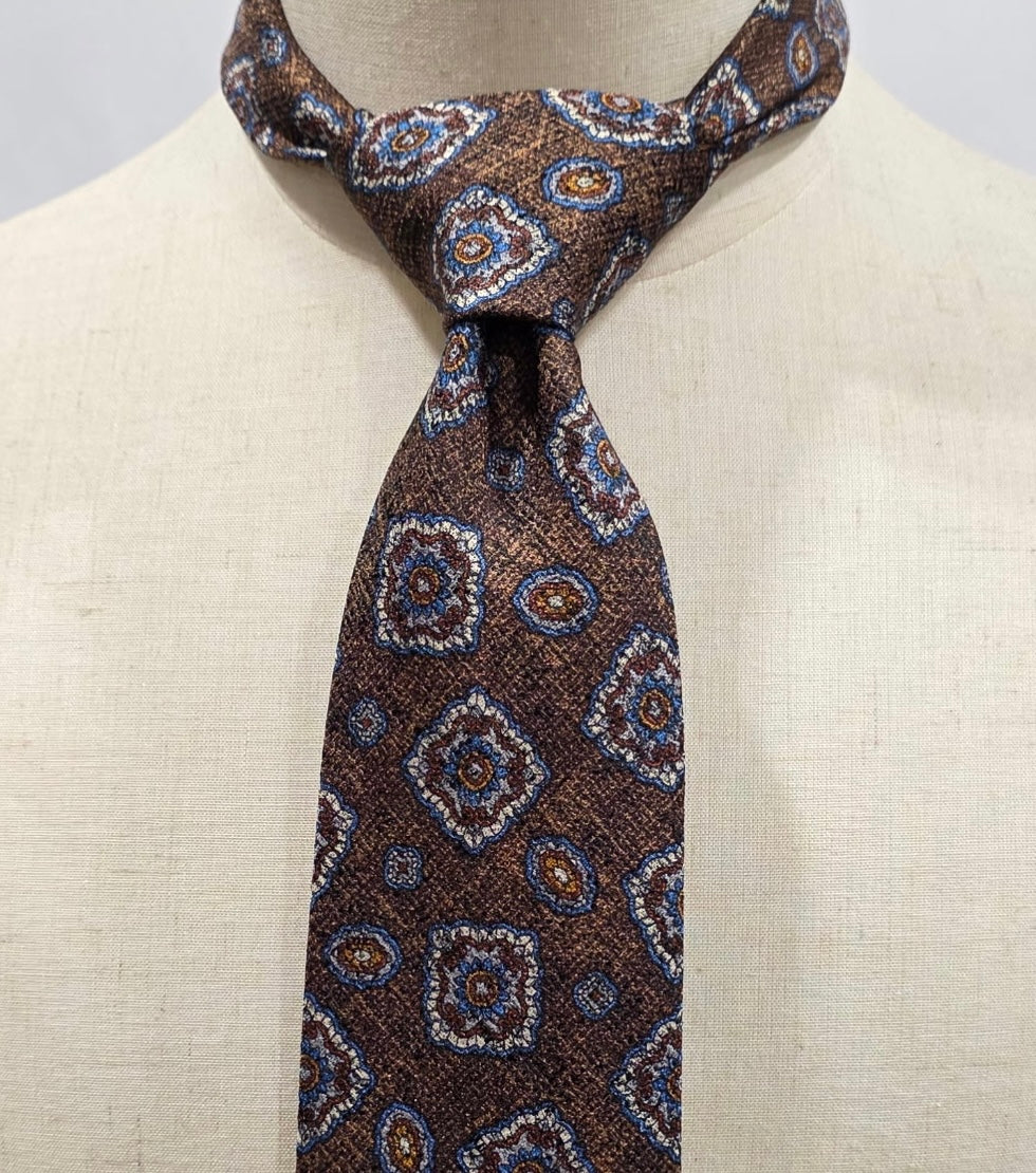 Hampstead by Geoff Nicholson Mocha, Blue and Orange Silk Tie