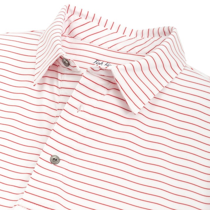 Fish Hippie Knox White and Red Stripe Performance Polo