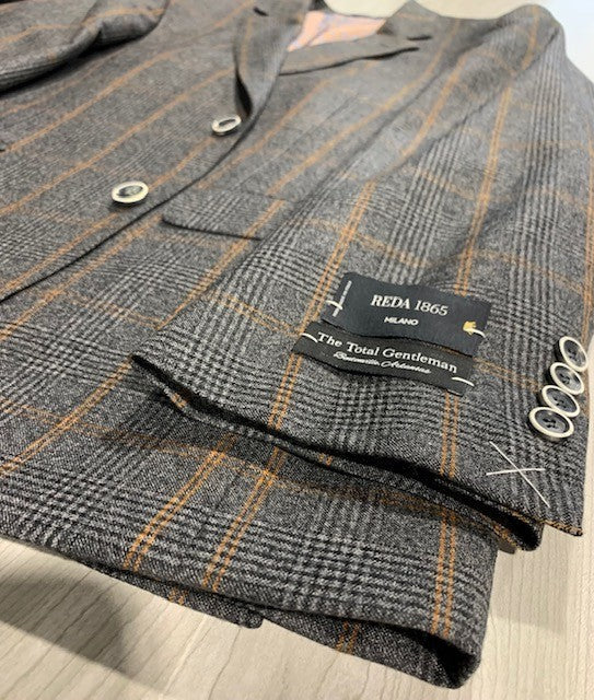 TG Signature Series Grey and Orange Plaid Sport Coat