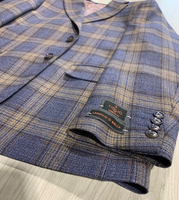 Tiglio Blue and Tan Plaid Sport Coat