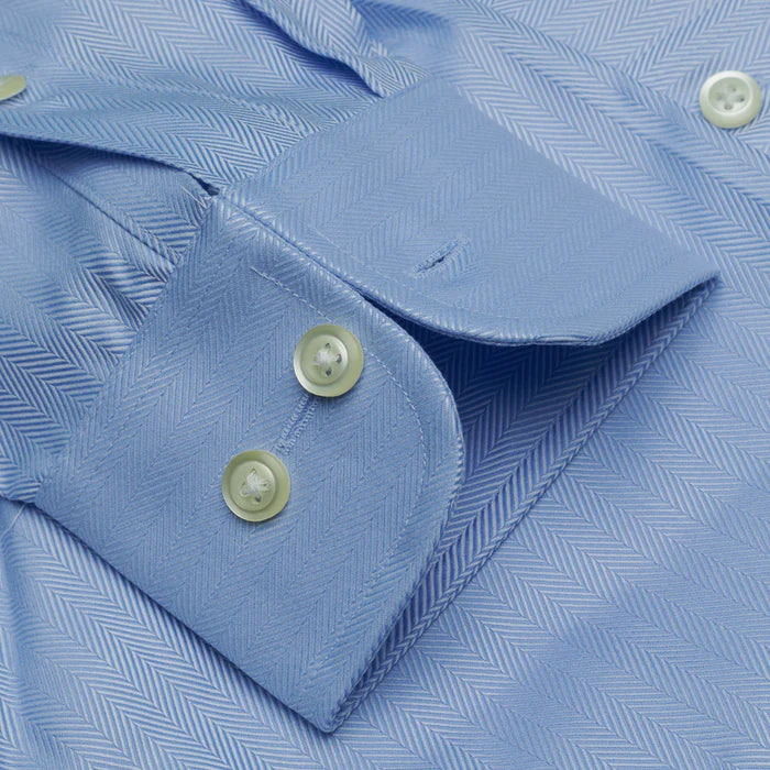 Cooper and Stewart 100% Cotton Non-Iron Blue Herringbone Shirt