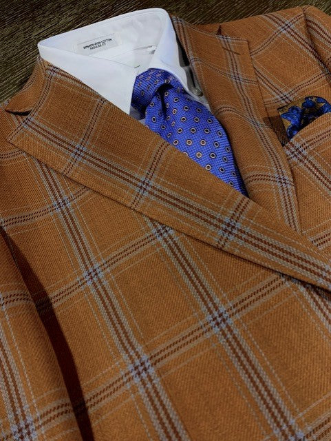 Rust and Light Blue Windowpane Sport Coat