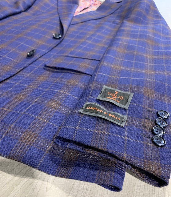 Tiglio Blue and Brown Plaid Sport Coat