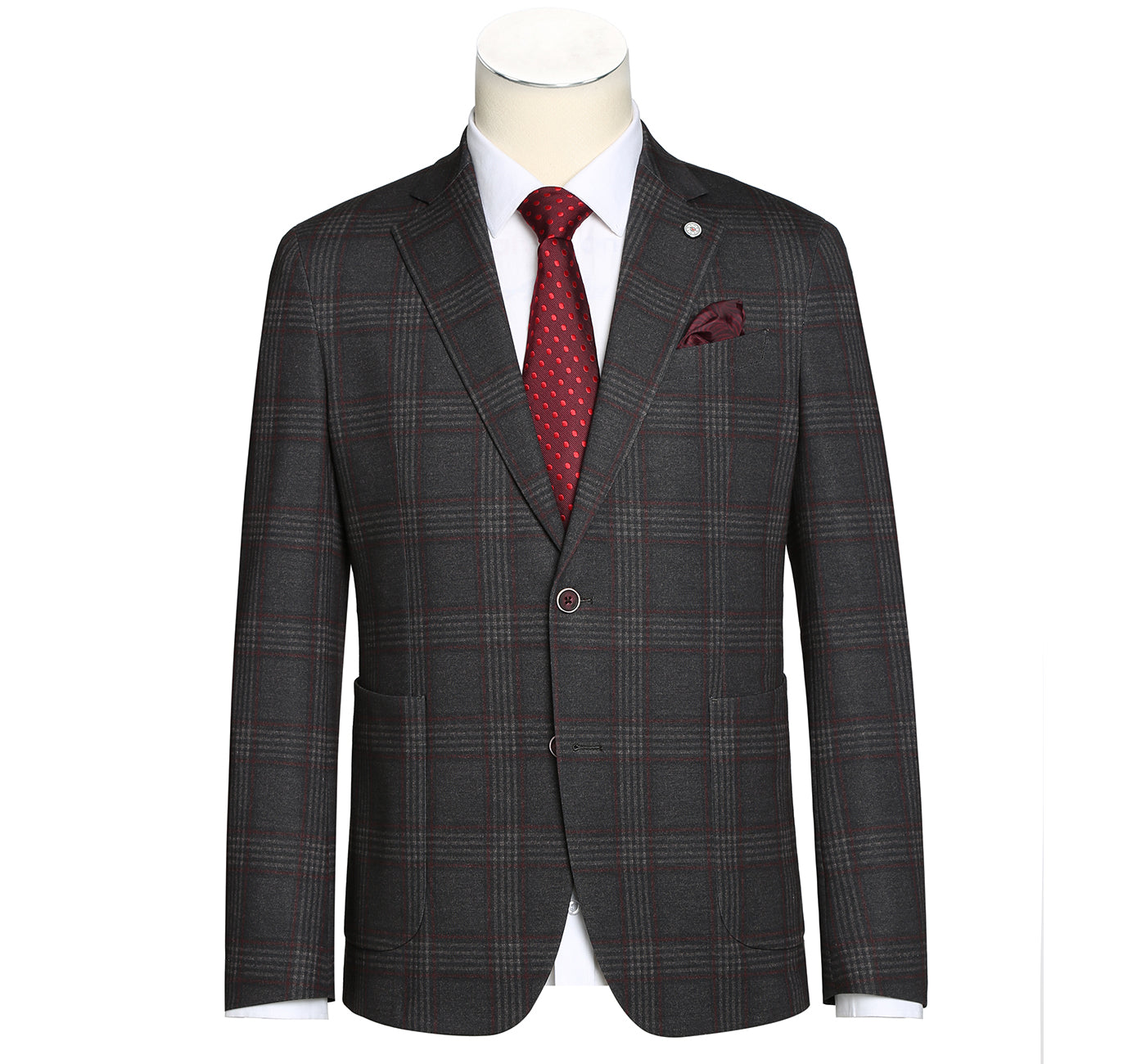 PF20-10 Men's Blazer Slim Fit Half Canvas Dark Grey Windowpane Sport Coat