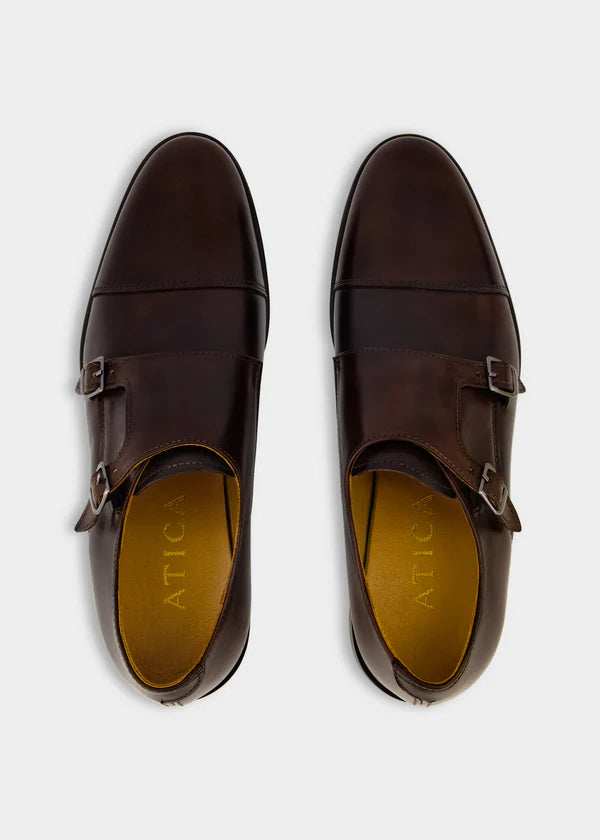 Atica Italian Brown Double Monk Strap Shoes on clearance