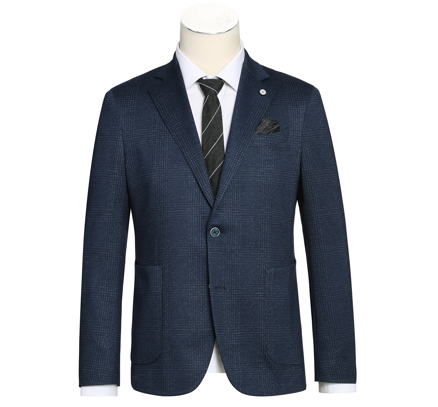 PF20-7 Men's Blazer Slim Fit Half Canvas Navy Glen Plaid Sport Coat