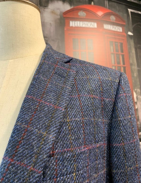 The Total Gentleman Blue/Yellow/Red Windowpane Harris Tweed Sport Coat