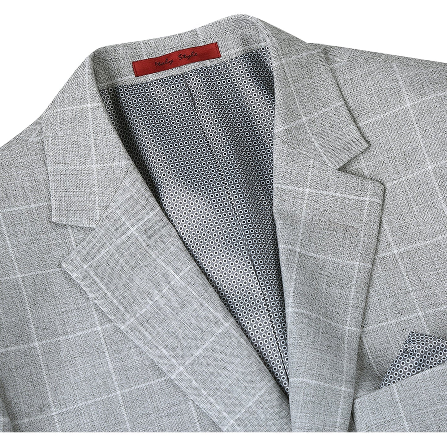 Renoir 294-10 Men's Slim Fit Notch Lapels Light Gray Check Blazer