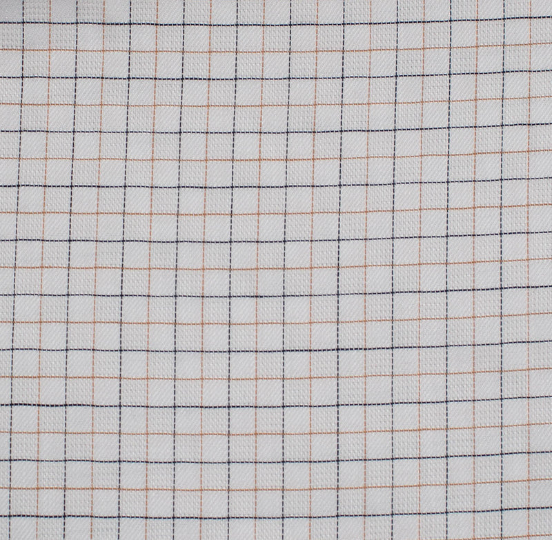 Cooper and Stewart White Grid with Tan and Black Check on Dobby Button Down Non-Iron Shirt