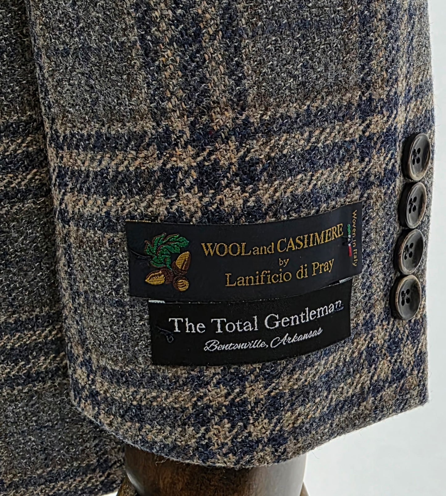 TJ Signature Series Fall 2025 Grey, Navy and Taupe Windowpane Cashmere Blend Sport Coat