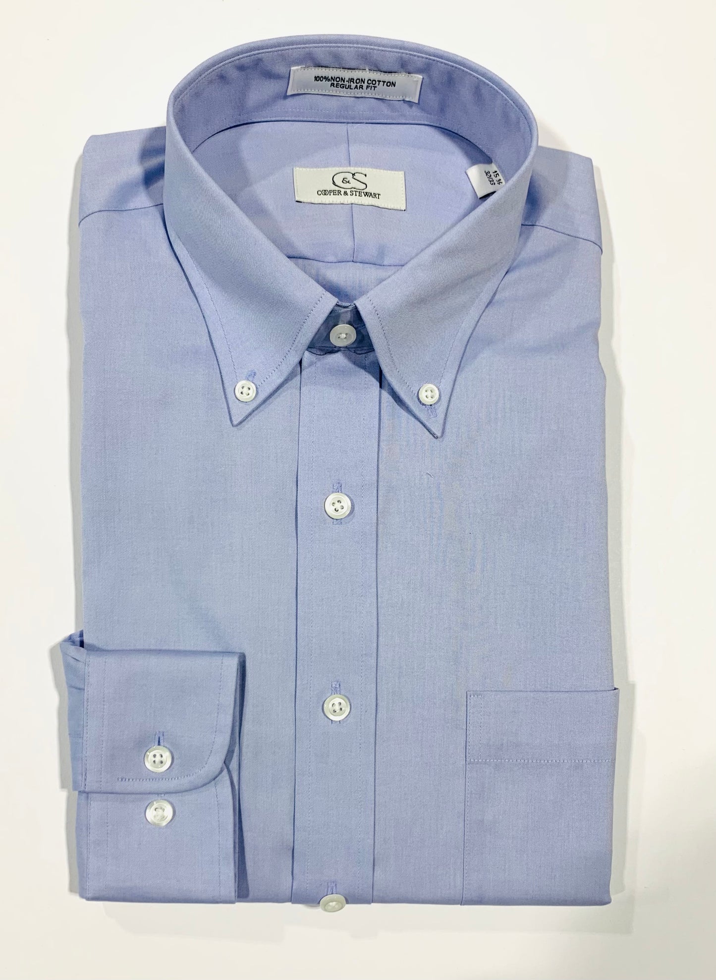 Cooper and Stewart Blue Non-Iron Pinpoint Button Down Dress Shirt