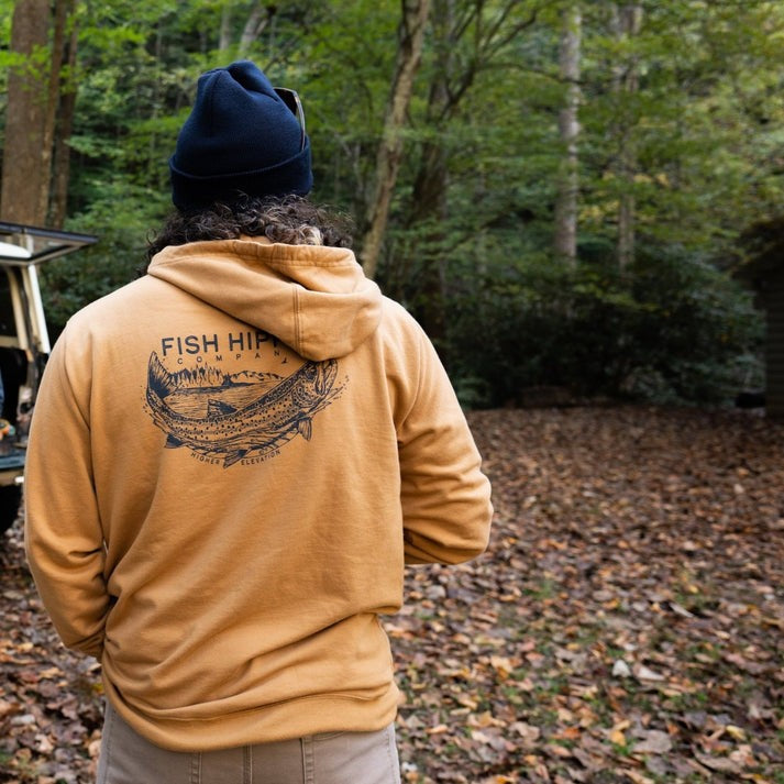 Fish Hippie Drifter Trout Hoodie in Amber on clearance