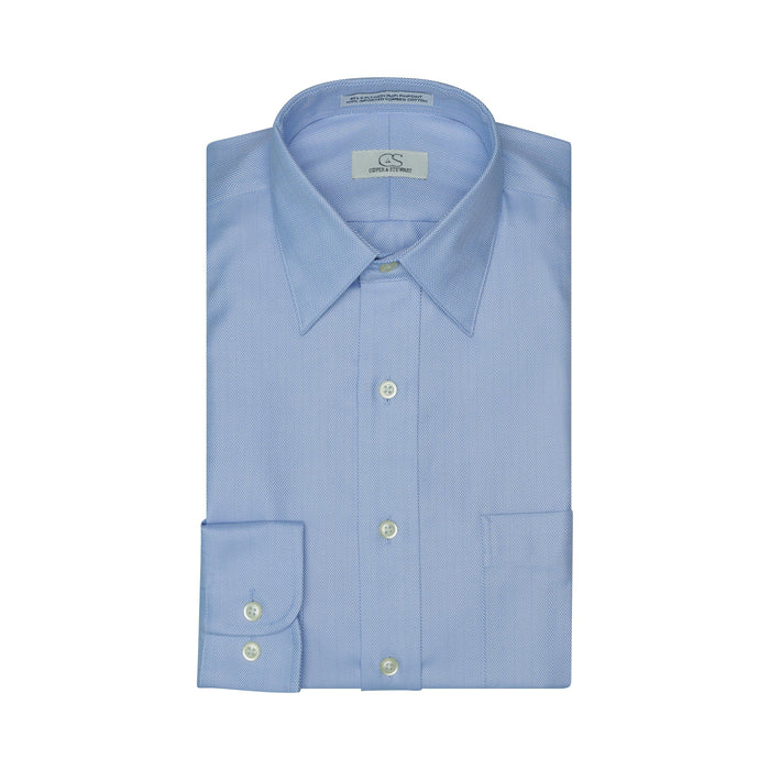 Cooper and Stewart 100% Cotton Non-Iron Blue Herringbone Shirt