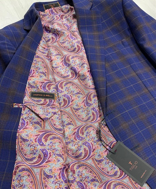 Tiglio Blue and Brown Plaid Sport Coat