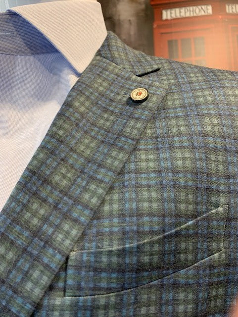 Pellagio Green with Navy and Blue Plaid Slim Fit Sport Coat PS24-12