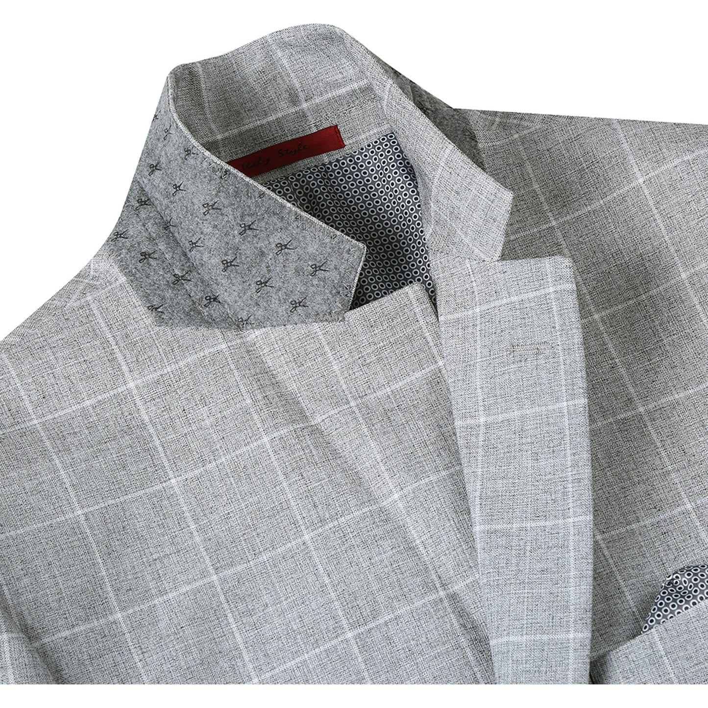Renoir 294-10 Men's Slim Fit Notch Lapels Light Gray Check Blazer