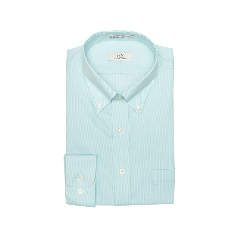 Cooper and Stewart Mint Fine Line Stripe Button Down Collar Dress Shirt