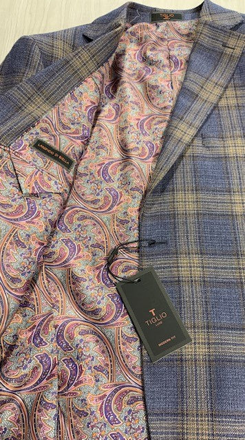 Tiglio Blue and Tan Plaid Sport Coat
