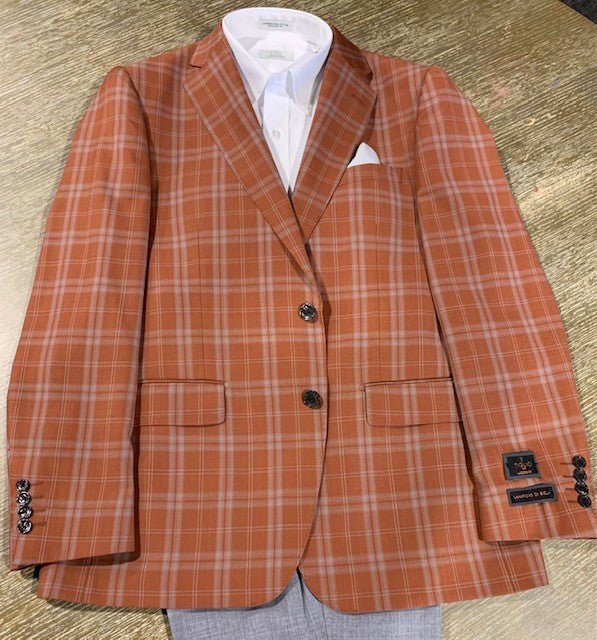 Burnt Orange and Grey Plaid Sport Coat