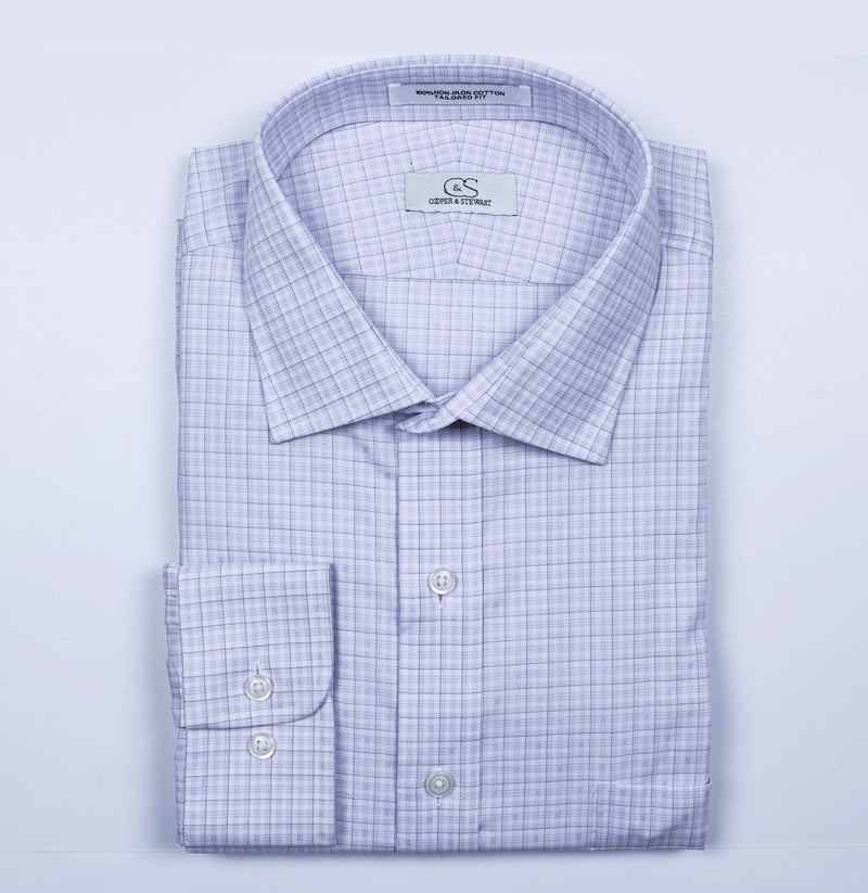 Cooper and Stewart Lavender Soft Box Windowpane Spread Collar Classic Fit Shirt