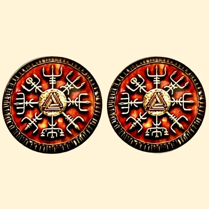 Bassin and Brown Viking Symbol Cufflinks - Burnt Orange and Antique Silver