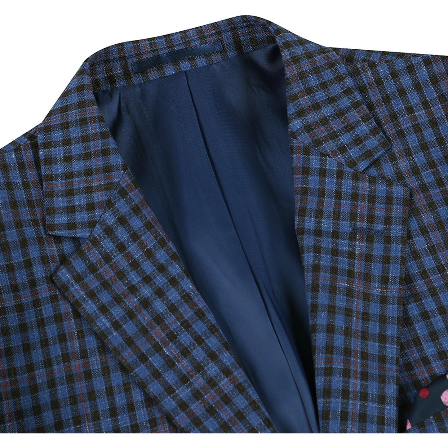 561-1 Men's Slim Fit Notch Lapels Navy & Burgundy Check Blazer