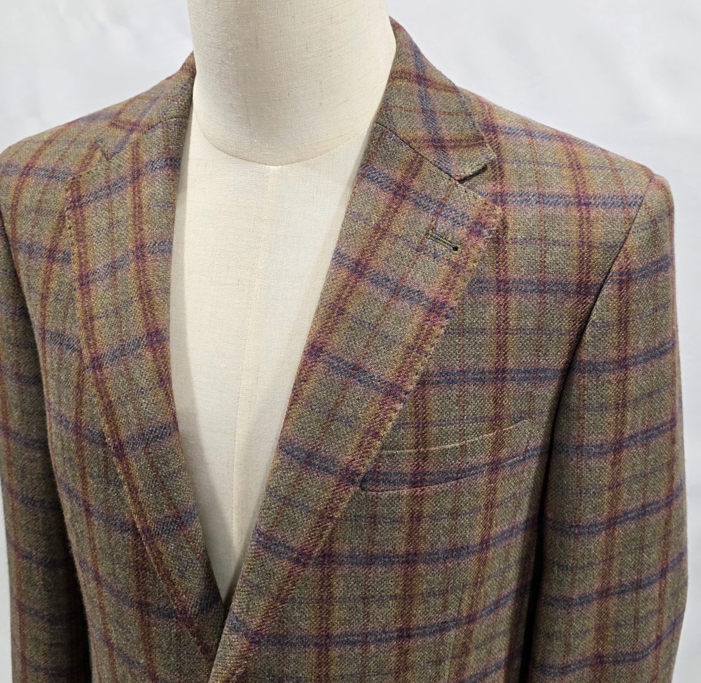 Giles and Jasper Modern Fit Olive Navy Burgundy Windowpane Sport Coat