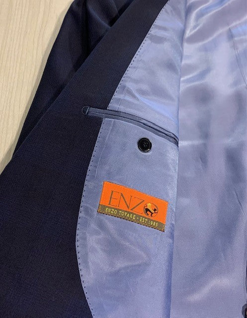 Enzo Navy and Vibrant Blue Plaid 100% Wool Modern Fit Suit