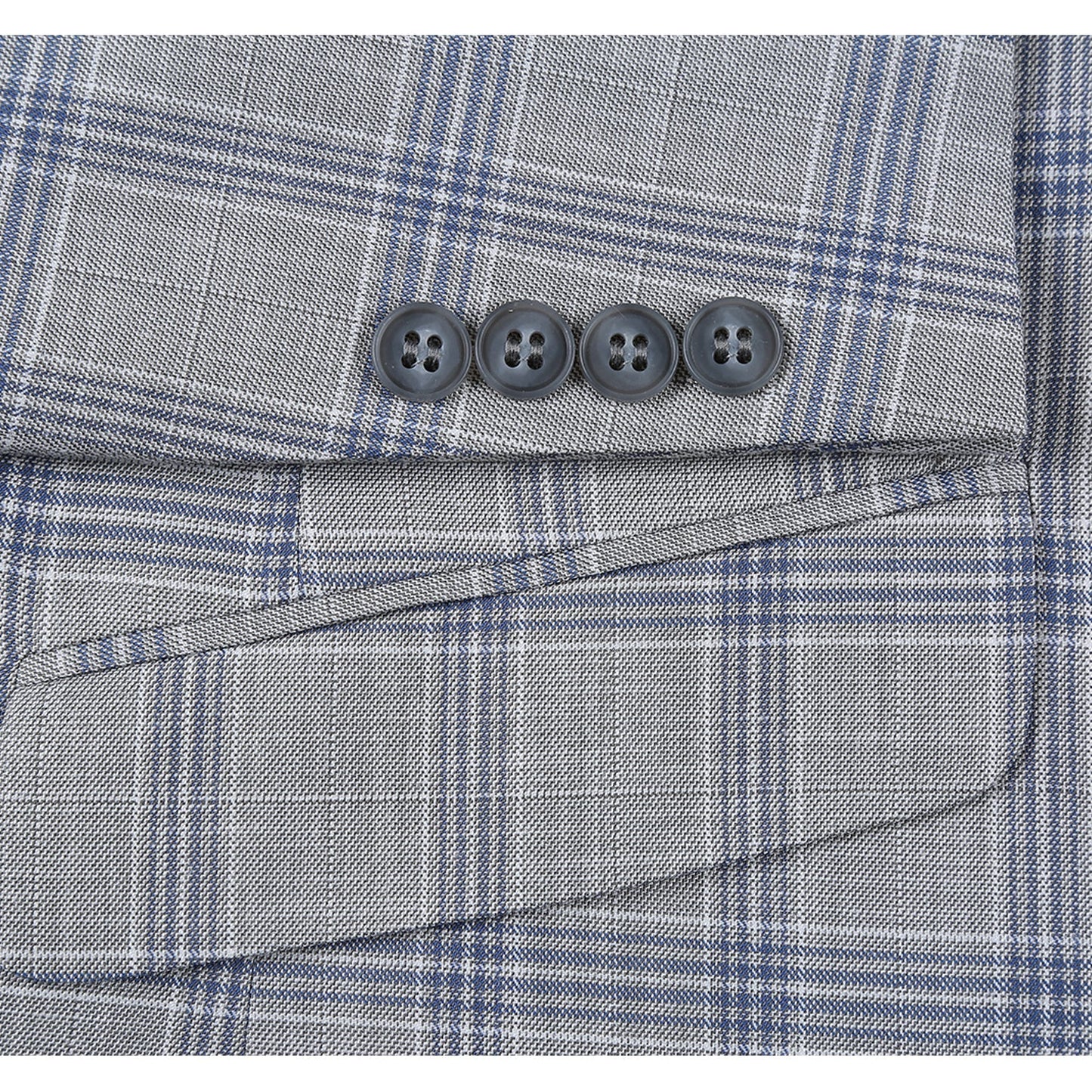 Renoir 293-15 Men's Slim Fit Notch Lapel Light Gray Windowpane Suit