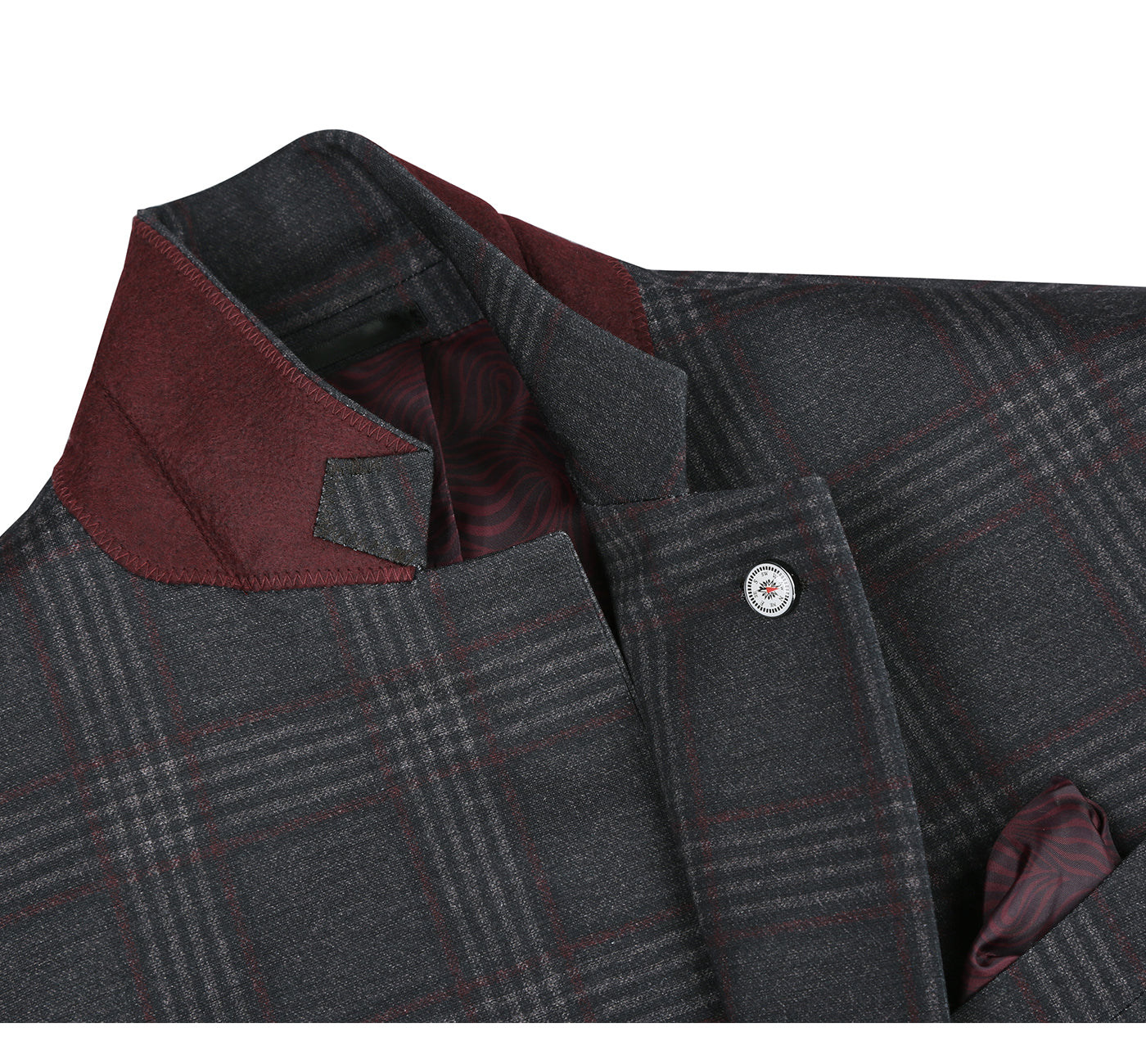 PF20-10 Men's Blazer Slim Fit Half Canvas Dark Grey Windowpane Sport Coat